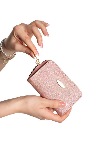 NEWISH POLO ACCESSORIES Kadın Pembe Simli Bozuk Ve Kağıt Para Bölmeli Fermuar...