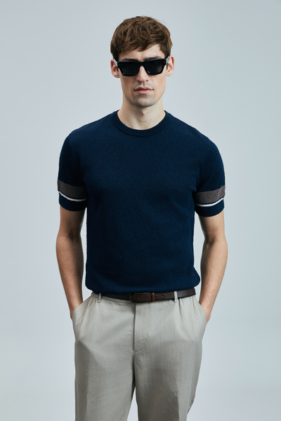 Lufian Ανδρικό βαμβακερό πουλόβερ Navy Blue Ted