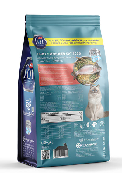 FlexiFor Kısırlaştırılmış Somonlu Postbiyotik Kedi Maması - 1,5 Kg