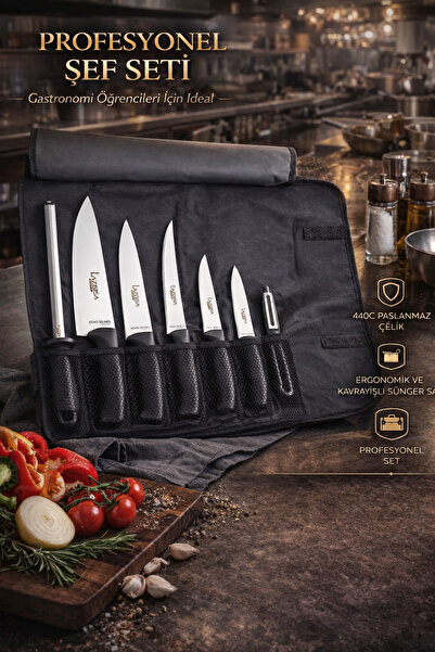 LAZBİSA İncisive Serisi Çantalı 7 Li Mutfak Bıçak Seti Gastronomi Bıçak Seti 7 Li ( Mft-690)