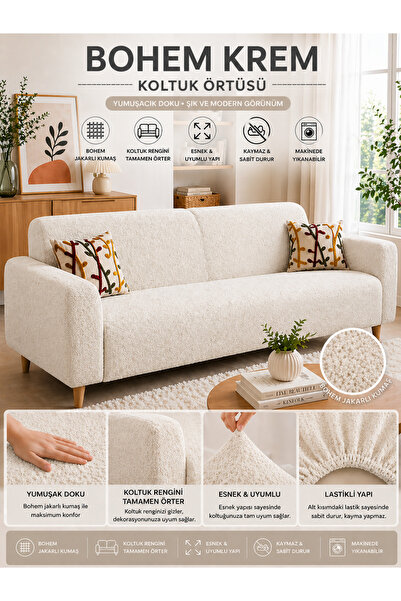 BTF HOME buklet bohemian Ελαστικό κάλυμμα καναπέ για 3 άτομα Αντιολισθητικό ε...