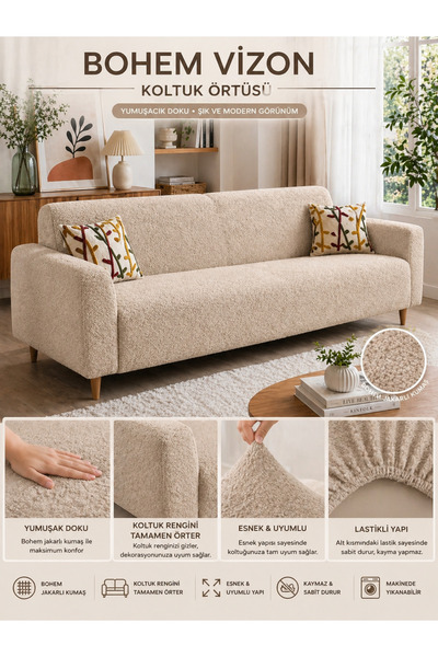 BTF HOME buklet bohemian Ελαστικό κάλυμμα καναπέ για 3 άτομα Αντιολισθητικό ε...