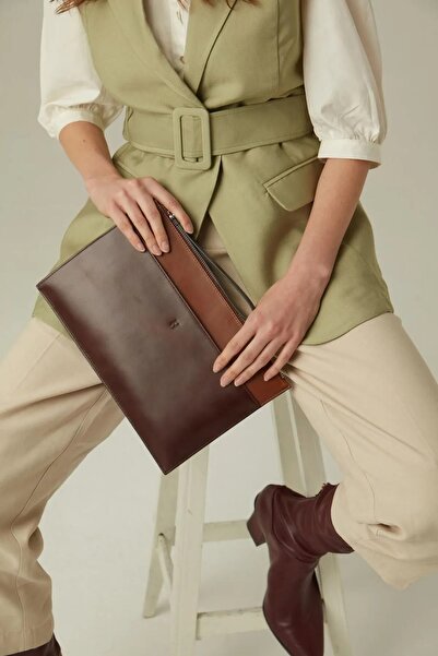 HELMBROOK Γυναικεία τσάντα χαρτοφυλακίου από γνήσιο δέρμα με φερμουάρ και προ...