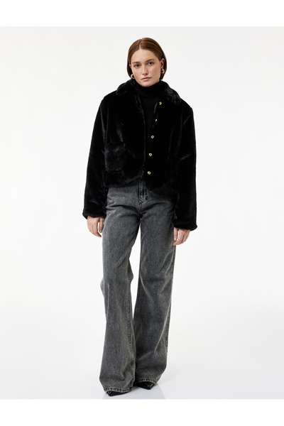 Koton Κοντό μπουφάν με μακρυμάνικο κουμπιά από ψεύτικη γούνα