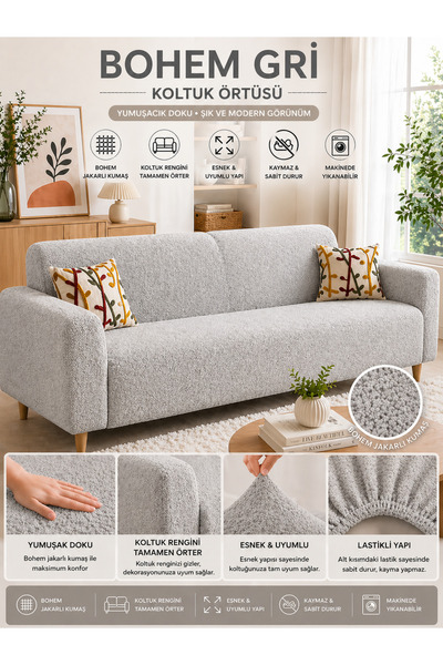 BTF HOME buklet bohemian Ελαστικό κάλυμμα καναπέ για 3 άτομα Αντιολισθητικό ε...