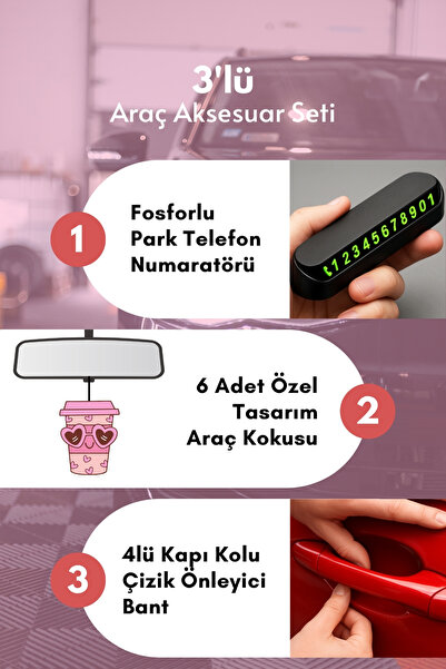 Bimotif 3lü Araç Seti (Numaratör, 6lı Kadınlara Özel Tasarım Araç Kokusu, 4lü...