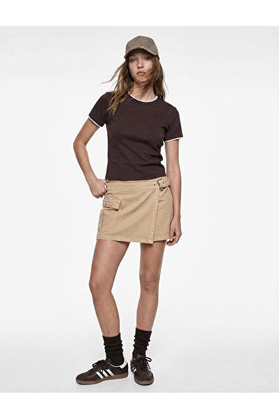 Koton Μίνι σορτς φούστα με λεπτομέρεια στη ζώνη, άνετη εφαρμογή, βαμβακερή, μ...