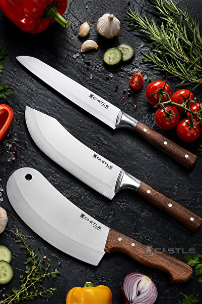 CASTLE KITCHEN Hand Craft Mutfak Bıçak Seti Et Ekmek Sebze Salata Şef Bıçağı ...