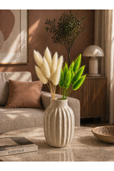 ÇINARASYADAHOME Πράσινο-λευκό φυσικό αποξηραμένο μπουκέτο από φυτό ουράς κουν...