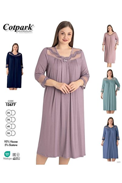 Cotpark Γυναικείο νυχτικό μεγάλου μεγέθους Βισκόζη από χτενισμένο βαμβακερό ύ...