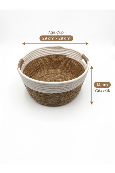 sever ithalat Διακοσμητικό δίχρωμο ψάθινο πλεκτό καλάθι με λαβές οργάνωσης πο...