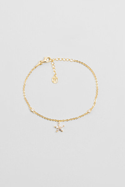 So CHIC... Müge Çiçeği 18 Ayar Sarı Altın Kaplama 19 Cm Gümüş Minimal Bileklik