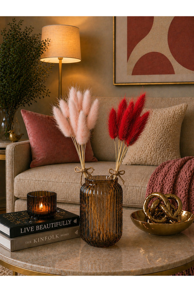 ÇINARASYADAHOME Μπουκέτο από φυσικό αποξηραμένο βαμβάκι σε ροζ-κόκκινο χρώμα,...