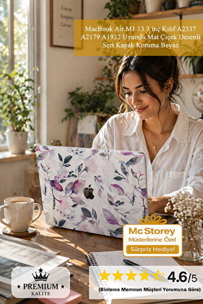 Mcstorey MacBook Air M1 13.3 inç Kılıf A2337 A2179 A1932 Uyumlu Mat Çiçek Des...