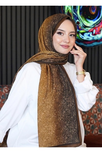 AFVENTE Μαλακό βαμβακερό σάλι σε μπρονζέ καφέ χρώμα με σχέδιο Paisley