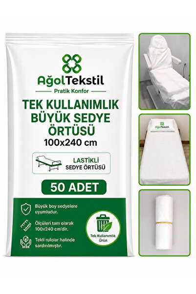ağol tekstil Tek Kullanımlık Büyük Sedye Örtüsü – 100x240 Cm (LASTİKLİ 50 ADET)