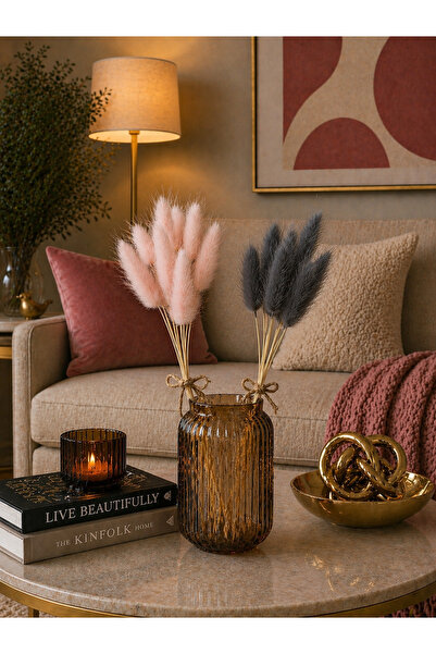 ÇINARASYADAHOME Πούδρα ροζ-γκρι Φυσικό αποξηραμένο μπουκέτο από φυτό ουράς κο...