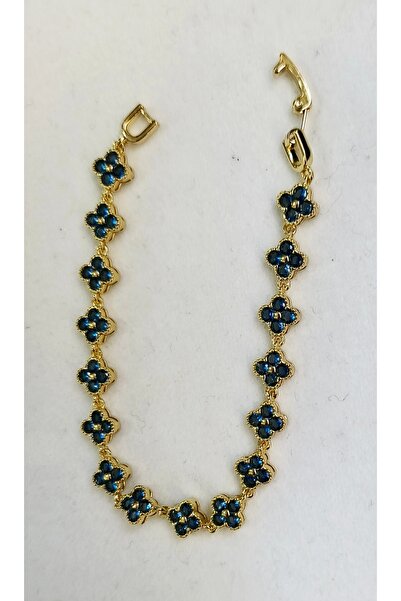XUPING JEWELRY سوار XUPING من الفولاذ الذهبي اللون مع أحجار الزركون الزرقاء ذ...