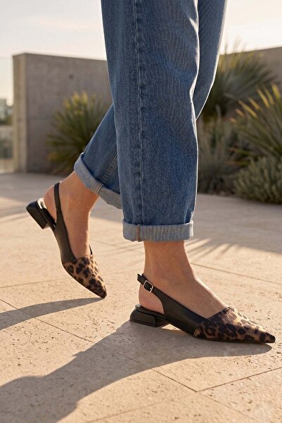 Modezya Γυναικεία παπούτσια με τακούνι Ophelia σε μαύρο ματ λεοπάρ χρώμα με λ...