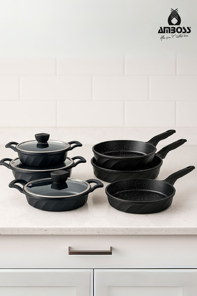 Amboss Σετ κατσαρολών και τηγανιών από χυτοσίδηρο Vento 9 τεμαχίων (Μαύρο)
