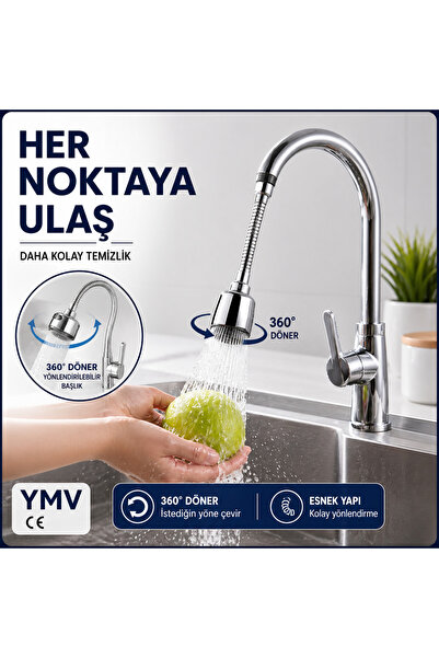 YMV 360 Degree Swivel Kitchen Faucet Head Flexible Turbo Flex Pressure-Saving 2-Function Sink Spout