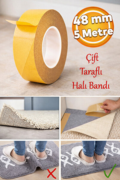 Badem10 Kaydırmaz Kaymaz Çift Taraflı Yapıştırma Sabitleme Kilim Paspas Halı Bandı 48 Mm X 5 Mt Bant