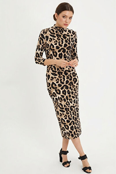 NEW JOURNAL Rochie maxi cu imprimeu leopard, tip fishnet, camel, pentru femei...
