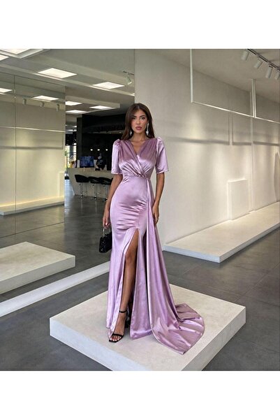 Modafeminen Σατέν βραδινό φόρεμα διπλό πέτο 582980 GÜLKURUSU