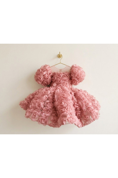 HOBİ Hobiboutique Roselyn Girl's Fluffy Rose Detailed Birthday Dress Evening ...