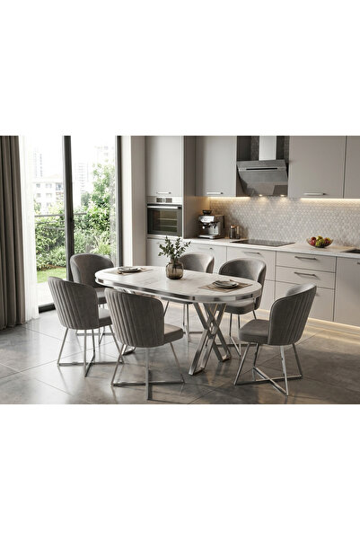 ÜNALMIŞ Yemek Masası 90x170 (SADECE MASA) Lüx Qualty Marmo Gümüş
