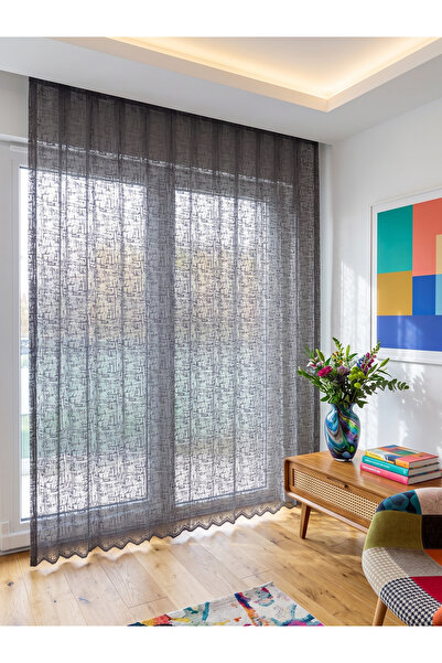 Evdepo Home Κουρτίνα από λινό με κατιονικό σχέδιο, χωρίς πιέτες, ίσια εφαρμογ...