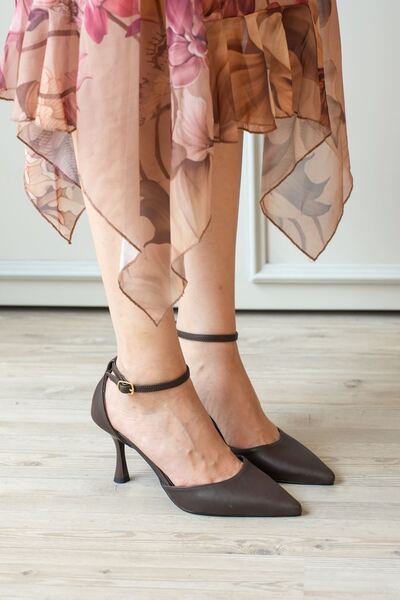 MODAADAM Γυναικεία Ρουστίκ Παπούτσια με Λεπτό Τακούνι - Καφέ-Δερμάτινα