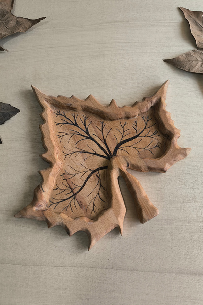htd wood Çınar Yaprağı Ahşap Sunumluk Aksesuar
