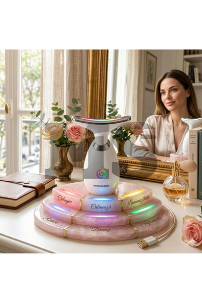 InnovaGoods Aparat electric de masaj facial pentru față și gât cu LED, EMS și...