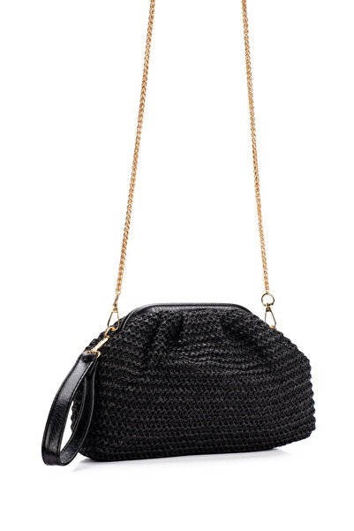 Adelina Bags Γυναικεία Ψάθινη Τσάντα Φορτουμάριος, Μαύρη Τσάντα Ώμου, Ψάθινη ...