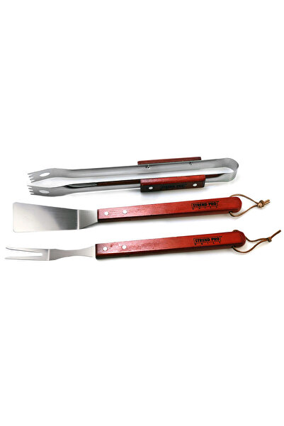 Artool Ustensile pentru barbecue, grill, gratar, inox, maner lemn, set 3 buc