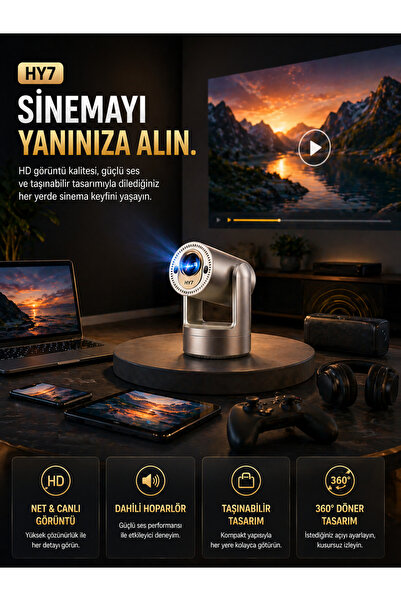 TeknolojiSA Apollon HY7 Bataryalı Projeksiyon Cihazı Taşınabilir 4K Destekli ...