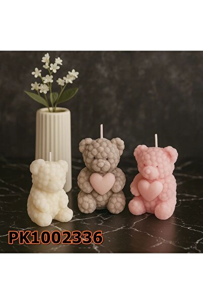 Poyrish PK1002336 - Silikon Kalıp Mum Kalıbı – Kalpli Güllü Küçük Boy Ayıcık
