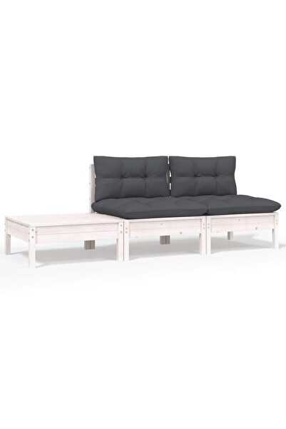Concept Set mobilier de grădină cu perne, 3 piese, alb, lemn masiv pin