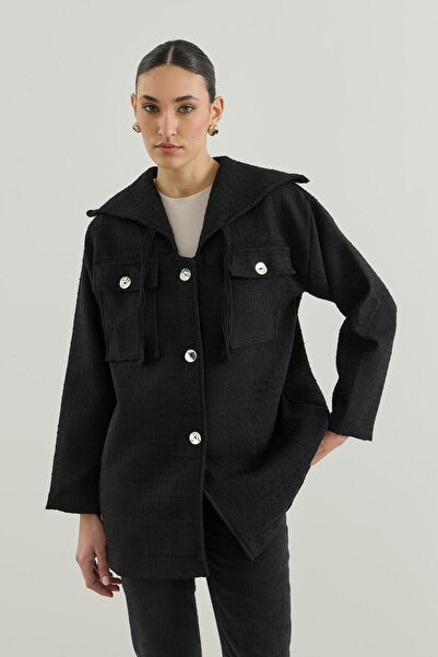 Merve Gültekin Sailor Collar Tweed Jacket Black