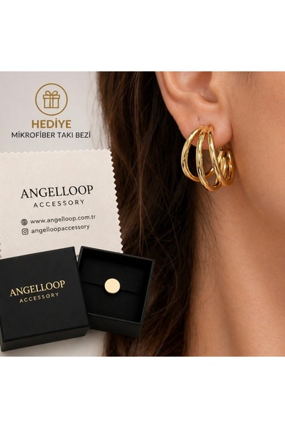 angelloop أقراط دائرية منحنية من الفولاذ الذهبي - أقراط دائرية ثلاثية - تُرسل...