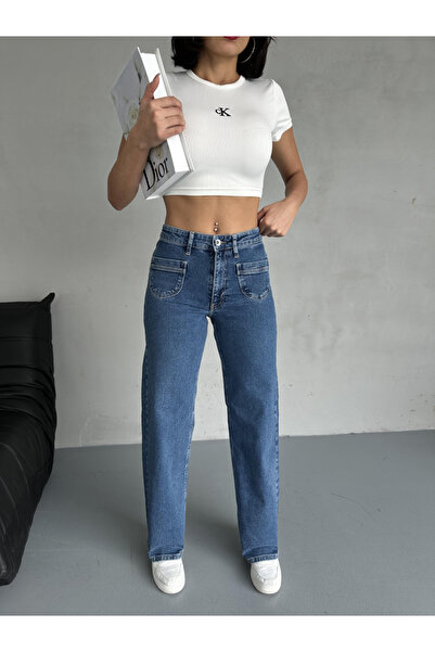 BPF Mavi Ön Cep Detaylı Wide Leg Jean