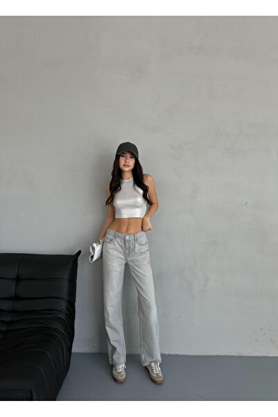 BPF Açik Gri Wide Leg Kalıp Denim Pantolon