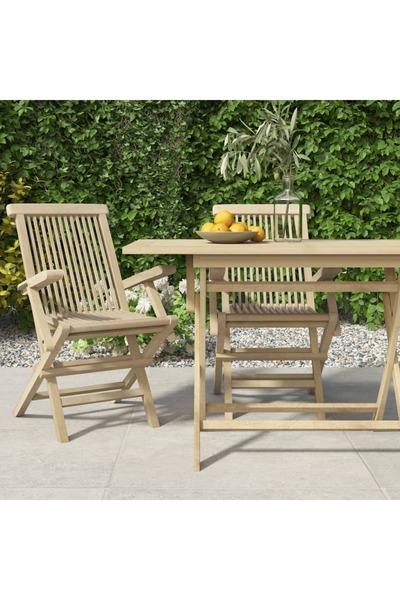 Concept Scaune de grădină pliante 2 buc. gri 56x61x89 cm lemn masiv tec