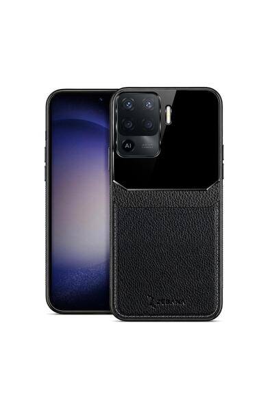 Zebana Oppo Reno 5 Lite Uyumlu Kılıf Lens Deri Kılıf Siyah
