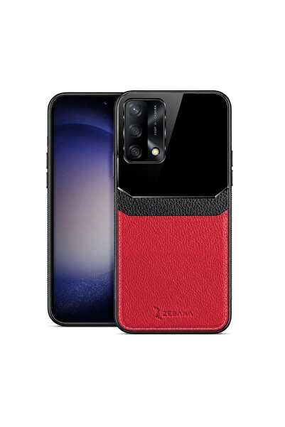 Zebana Oppo A74 Uyumlu Kılıf Lens Deri Kılıf Kırmızı