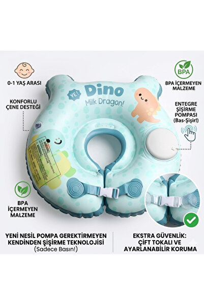 BigsToy Bebek Yüzme Simidi Bas Şişir Pratik 0-1 Yaş Çift Emniyet Kilitli Mavi...