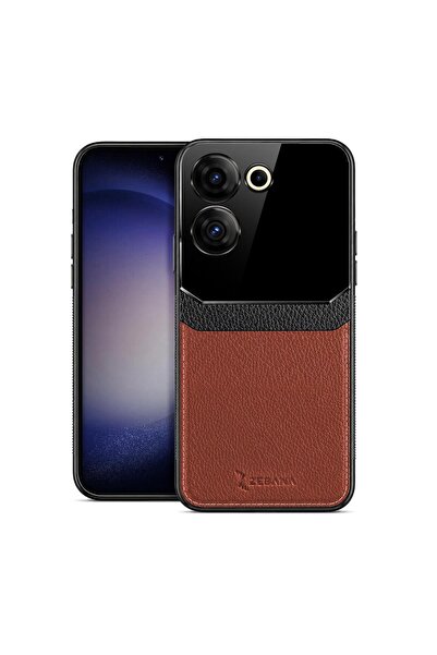 Zebana TECNO Camon 20 4G Uyumlu Kılıf Lens Deri Kılıf Kahverengi