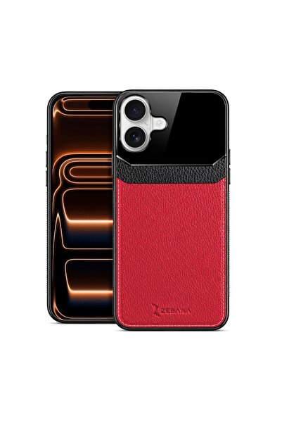 Zebana Apple iPhone 16 Plus Uyumlu Kılıf Zebana Lens Deri Kılıf Kırmızı
