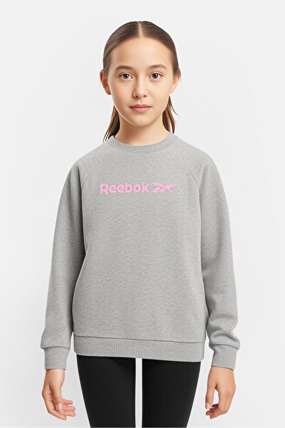 Reebok سويت شيرت رياضي بأكمام طويلة مناسب للأنشطة الخارجية للبنات، رمادي